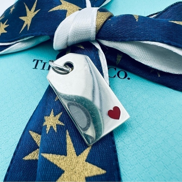 RARE Tiffany & Co. Tag Charm with Red Enamel Heart Sterling Silver with Pouch - Picture 7 of 7